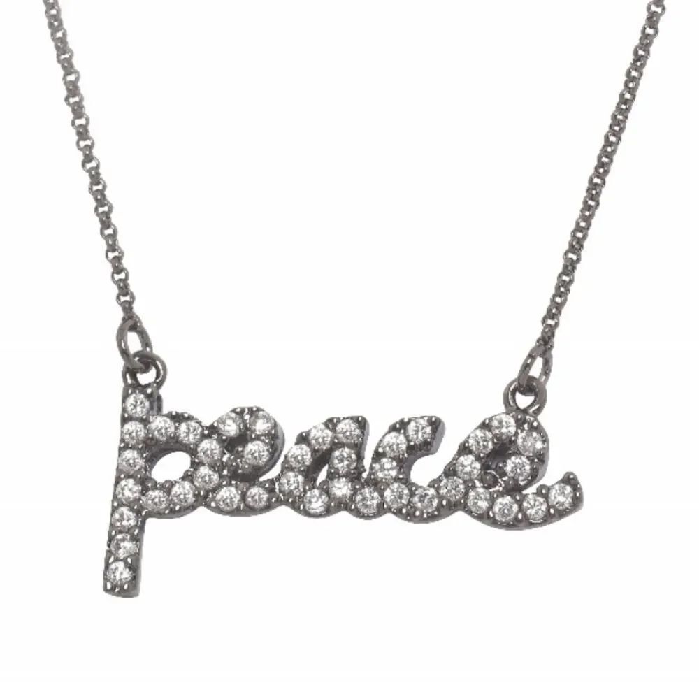 New Lisa Freede CZ Peace Script Gunmetal Necklace Edgy Rock Romantic